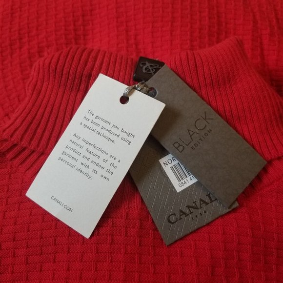 Canali Men's Black Edition Bright Red Textured Turtleneck Sweater IT 50 US 40 - Picture 4 of 6